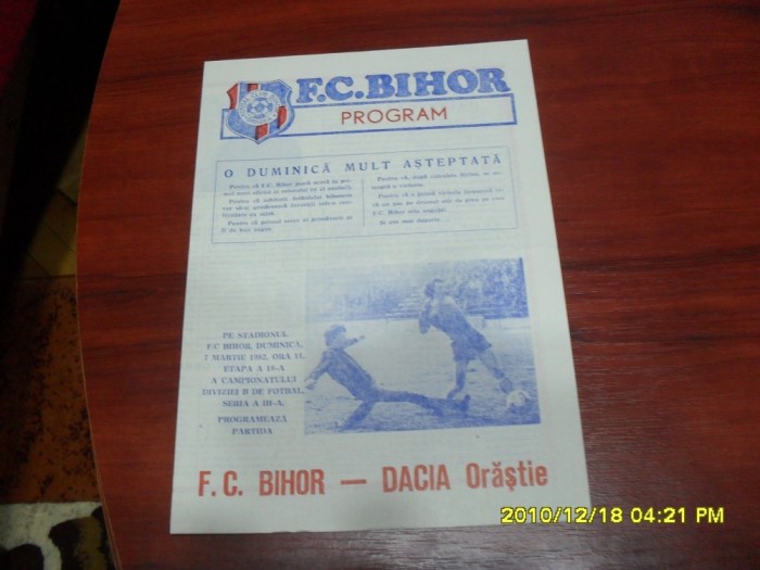 program FC Bihor - Dacia Orastie