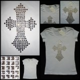 Tricou Dama Alb Bumbac Cruce Cristale Supradimensionata S/M