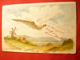 Ilustrata- Litografie 1902 -Porumbel cu scrisoare -cu 3x3 Bani Spic de Grau