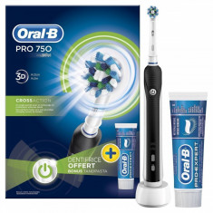 Pachet periuta de dinti Oral-B PRO 750 3D Crossaction, reincarcabila, curatare 3D, 1 program, 1 capat, negru + pasta de dinti Oral-B foto