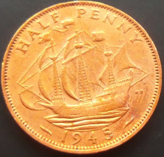 Moneda istorica Half Penny - ANGLIA, anul 1945 *cod 3347 --- GEORGIVS VI-lea foto
