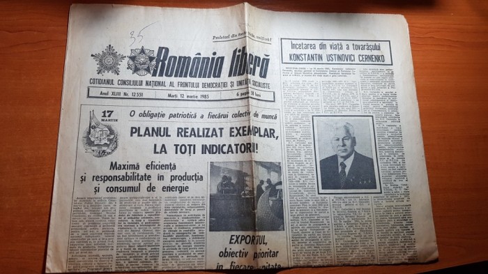 ziarul romania libera 12 martie 1985-tara se pregateste de alegeri