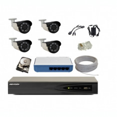 Kit complet 4 camere supraveghere IP 4 MP 40 m IR cu NVR 4K Hikvision+hard foto