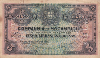 SV * Mozambic (colonie Portugalia) 5 LIRE / POUNDS 1934 * perforat 1942 foto