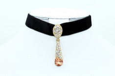 Choker catifea cu pandativ - Peach Crystal 2 foto