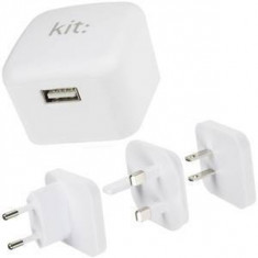 Incarcator retea Kit USBMC2INTWH, cu adaptor universal UK, EU, US, 1 USB, 2.4A (Alb) foto