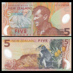 New Zealand 2014 - 5 dollars Edmund Hillary, UNC foto