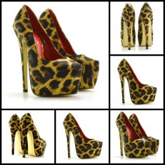 PLATFORME PANTOFI SEXY TOC CUI 16 cm PIELE ECO ANIMAL PRINT TIGRU VARF ASCUTIT