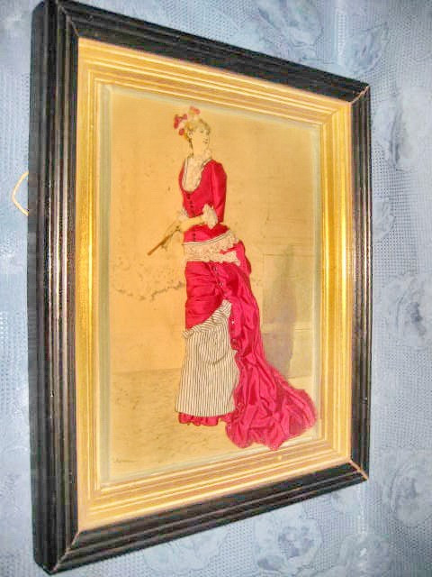 Aplica tablou vechi-Femeie de epoca cu evantai semnata G.Ciomin.