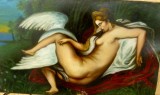 Tablou vechi, LEDA AND THE SWAN, ulei pe carton, Nud, Realism