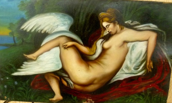 Tablou vechi, LEDA AND THE SWAN, ulei pe carton