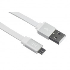 Cablu date incarcare - Micro USB, suprafata plata, invelis aluminiu, Alb foto