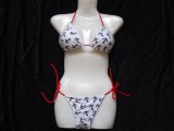 COSTUM BAIE DAMA 2 PIESE SUTIEN PUSH UP DETASABIL ALB ANCORE BLEUMARIN SNUR ROSU, Doua piese, Bikini