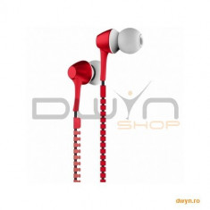 CANYON zipper cable earphones, metal housing, red. foto