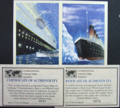 TAJIKISTAN - TITANIC, 2 S/S, CU CERTIFICAT, NEOB. - T 030 foto