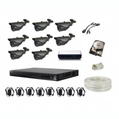 Kit 8 camere supraveghere IP exterior complet FULL HD 30 m IR 36 led cu NVR Hikvision+hard 3Tb foto