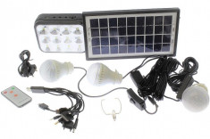 Kit panou solar 3 becuri LED lampa LED cu telecomanda incarcare telefon USB 8054 foto