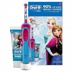 Periuta de dinti electrica + Pasta cadou Oral-B D12 Frozen, Pentru copii, Reincarcabila, Roz/Albastru foto