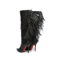 CIZME NEGRE SEXY DAMA PIELE ECO FRANJURI TOC CUI 11 CM TALPA ROSIE VARF ASCUTIT foto