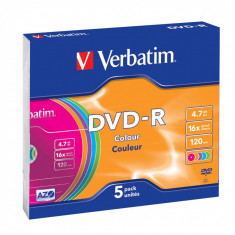 Verbatim DVD-R [ 4.7GB, 16x, slim jewel case, colorat , 5 bucati] foto