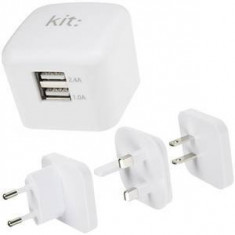 Incarcator retea Kit USBMC3INTWH, cu adaptor universal UK, EU, US, 2 USB, 3.4A (Alb) foto