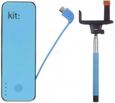 Incarcator portabil universal &amp;quot;Fashion&amp;quot;, 4500 mAh Selfie Stick extensibil cu control actionare shutter pe bluetooth si suport de telefon, Albastru foto