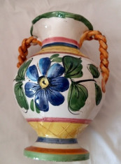 VAZA URNA MAJOLICA CERAMICA REALIZAT MANUAL DECOR ORNAMENT MOTIV FLORAL foto