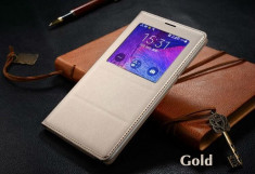 Husa Gold / Auriu Flip Cover S-View Samsung Galaxy Note 4 + Folie cadou foto