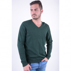 Pulover Bumbac Premium Jack&amp;amp;Jones Ingvar V-neck Verde Inchis foto