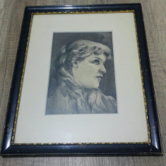 Portret de fata/ gravura semnata G.N. Ciocardel