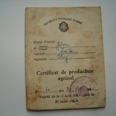 Certificat de producator agricol 1961