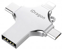 Stick USB-C iUni iDragon 4 in 1 Lightning, MicroUSB, Type-C si USB 3.0 pentru Smartphone iOS si Android 64GB foto