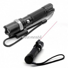 Lanterna LED 3W Laser Pointer Rosu, Zoom si Alimentare 220V 12V SWAT foto