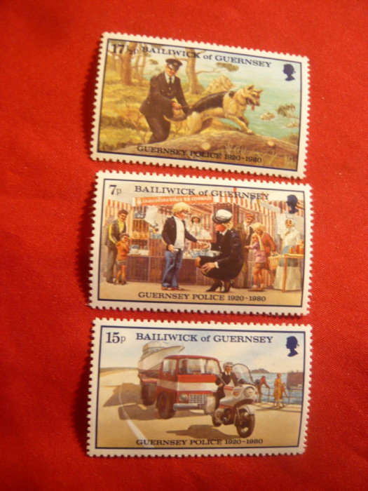 Serie- 60 Ani Politia din Guernsey 1980, 3 valori