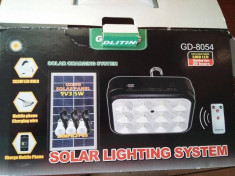 Kit Solar Lampa 12LED SMD, Telecomanda, USB, 3 Becuri, 6V2.4Ah - GD8054 foto