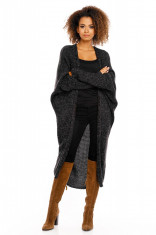 Pulover pentru femei, tricotat, lung, asimetric, negru, stil cardigan - 30053C foto