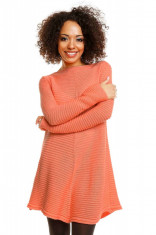 Pulover pentru femei, tricotat, lung, asimetric, portocaliu - 30046 foto