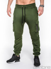 Pantaloni pentru barbati, verde, buzunare laterale, banda jos, cu siret, bumbac - p462 foto