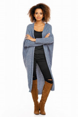 Pulover pentru femei, tricotat, lung, asimetric, albastru, stil cardigan - 30053C foto