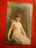 Ilustrata sexi - Femeie cu rochie din voal ,la oglinda , circulat 1905 Ungaria, Circulata, Fotografie