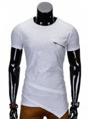 Tricou pentru barbati, lung, in colturi, fermoar decorativ, slim fit, mulat - S696 - Gri foto