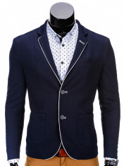 Sacou pentru barbati, bleumarin, casual, slim fit, cu buzunare aplicate, elegant, inchidere doi nasturi - M81 foto