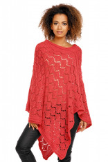 Pulover pentru femei, tricotat, lung, asimetric, rosu. stil cardigan - 30012 foto