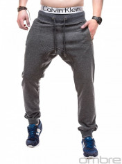 Pantaloni pentru barbati de trening, gri-inchis, cu banda jos, cu tur, siret, bumbac P230 foto