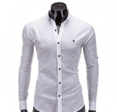 Camasa pentru barbati, alb, simpla, uni, slim fit, elastica, cu guler, stil in - K252 foto