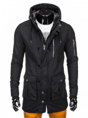 Jacheta pentru barbati, stil geaca, negru, fermoar, model slim, buzunare laterale, gluga - c301 foto