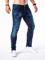 Blugi pentru barbati, albastri, slim fit, conici, casual, skinny, zgarieturi decorative - P558 foto