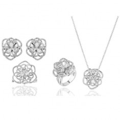 Set Borealy Simulated Sapphire Colier, Cercei, Brosa si Inel Camellia Luxury foto