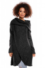 Pulover pentru femei, tricotat, lung, asimetric, negru, stil cardigan - 30051 foto