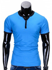 Tricou pentru barbati, bleu deschis simplu, slim fit, mulat pe corp, bumbac - S651 foto